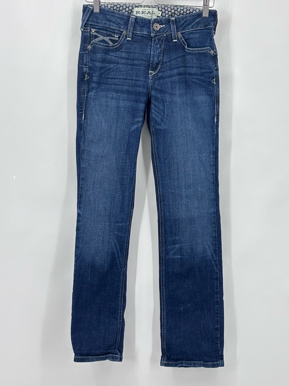 ARIAT REAL western straight denim women jeans stitched pockets Sz 28s Skyla